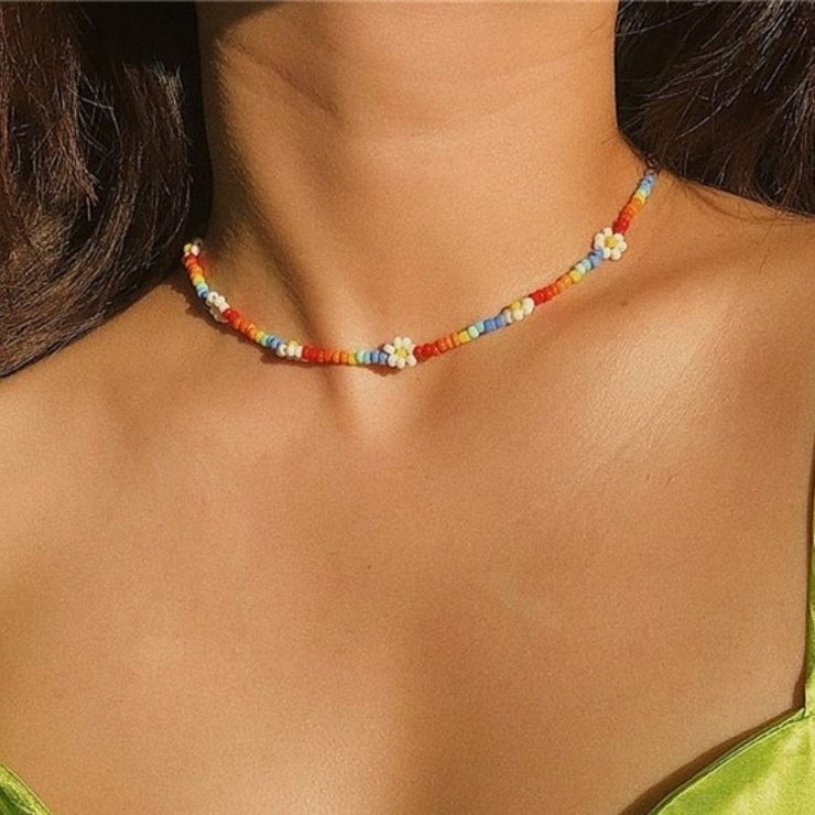 レインボービーズネックレス レディースファッション アクセサリー