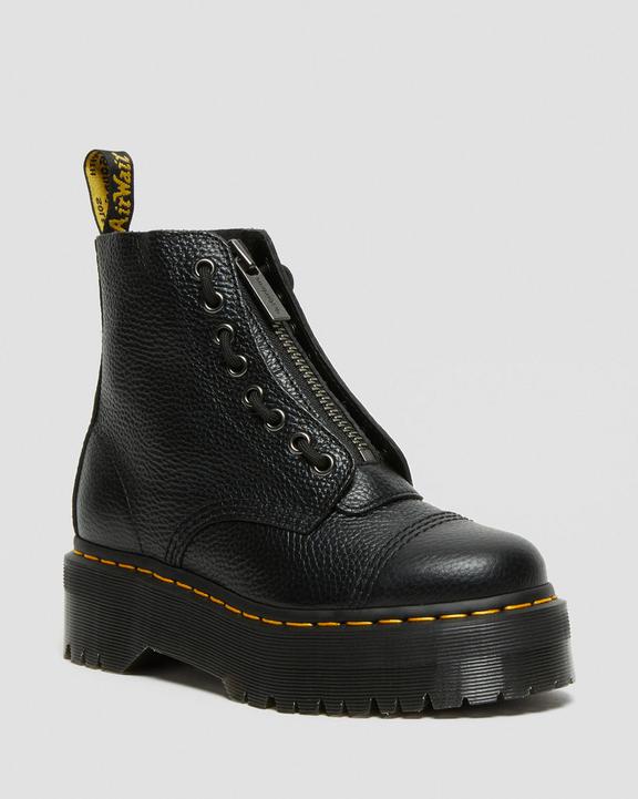 Sinclair Milled Nappa Leather Platform Boots in Black Milled Nappa
