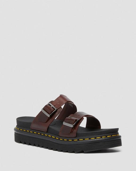 Myles Brando Leather Buckle Slide Sandals in Brown | Dr. Martens