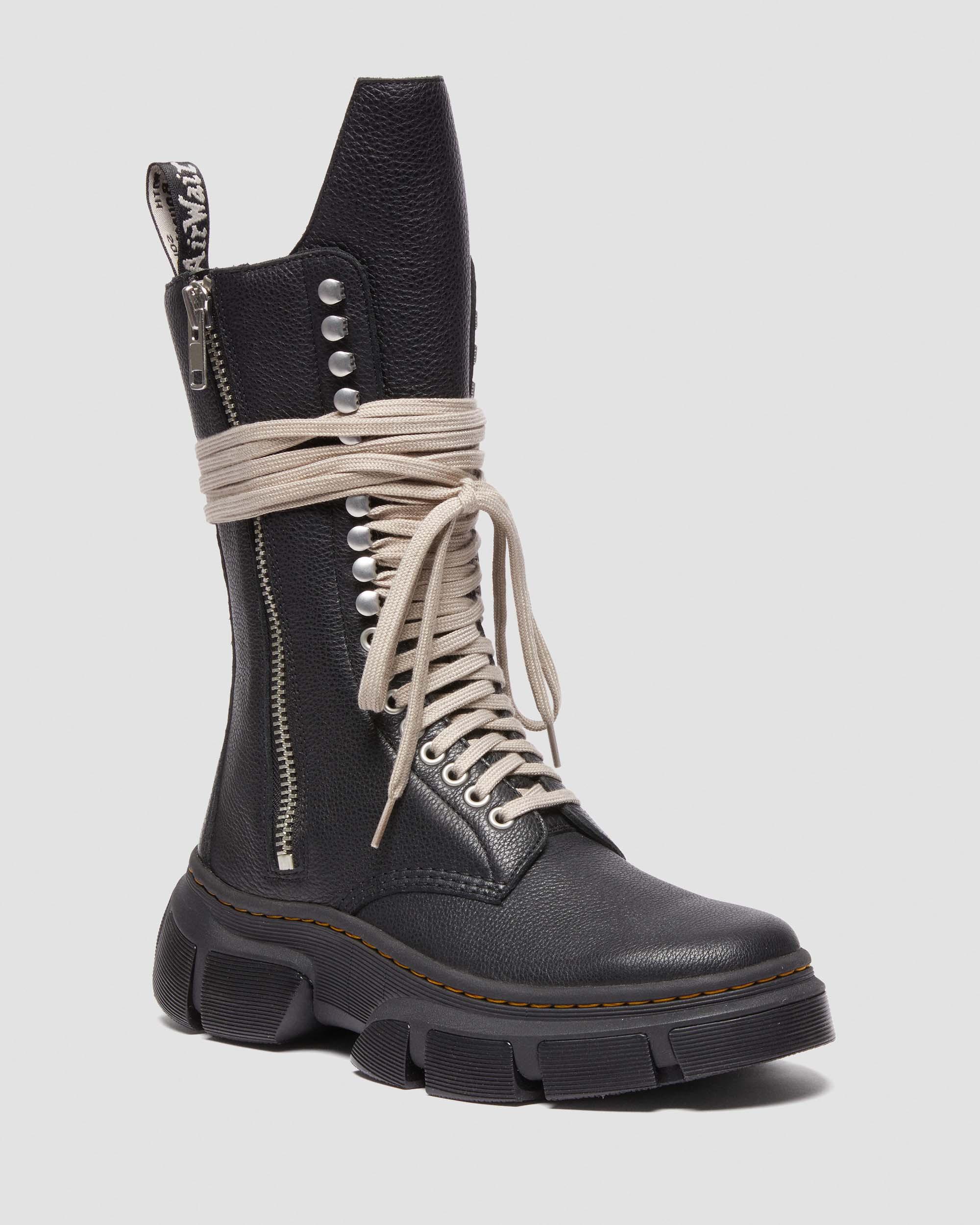 1918 Rick Owens DMXL Tall Leather Lace Up Boots in Black | Dr. Martens
