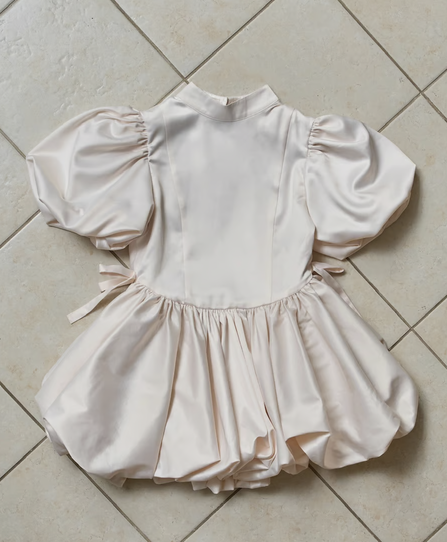 satin balloon peplum mini one-piece | ファッション通販サイト NUGU