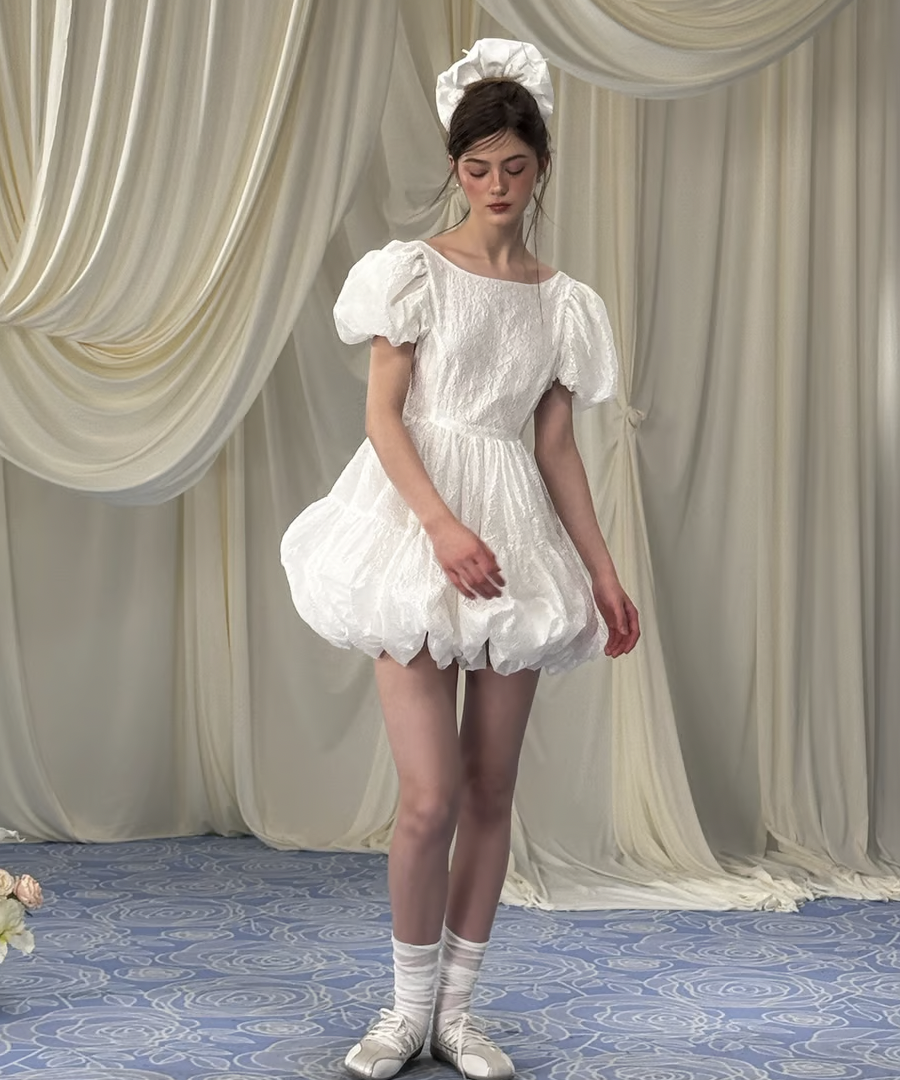 Flower petal jacquard balloon one-piece | ファッション通販サイト NUGU