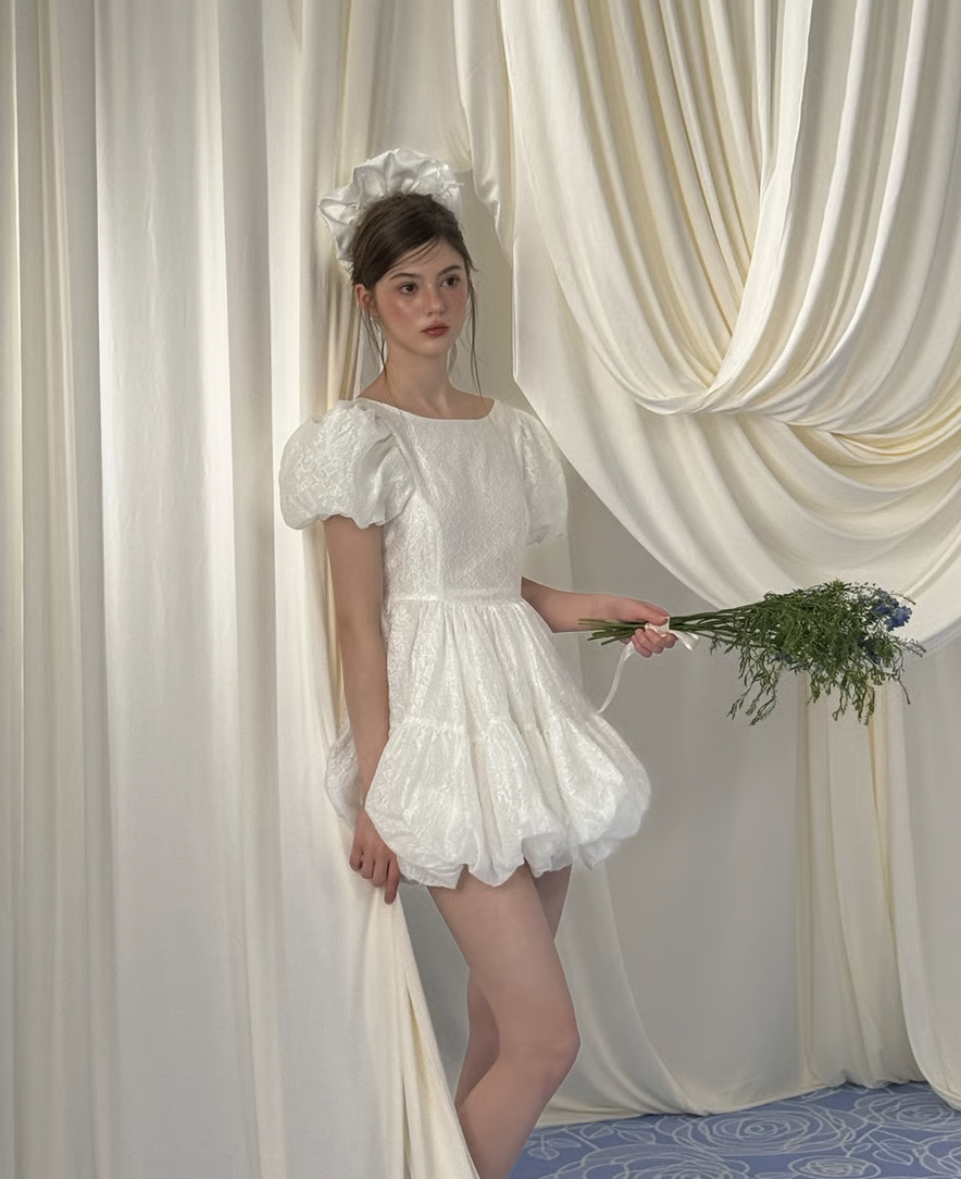 Flower petal jacquard balloon one-piece | ファッション通販サイト NUGU