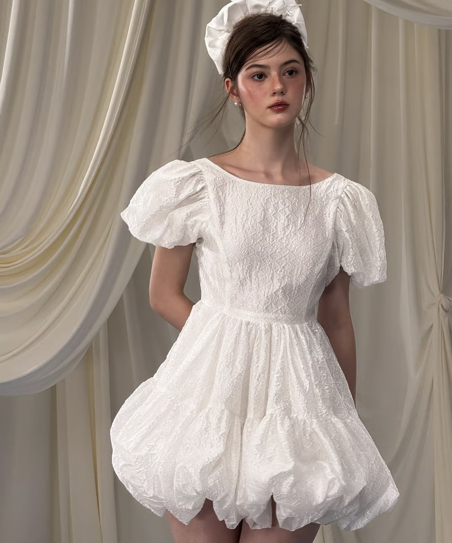 Flower petal jacquard balloon one-piece | ファッション通販サイト NUGU