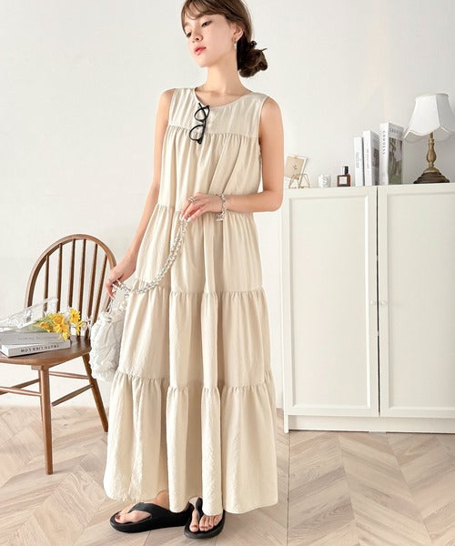 洗練された大人フェミニン。 前後2WAY4段ティアードワンピース（ロング