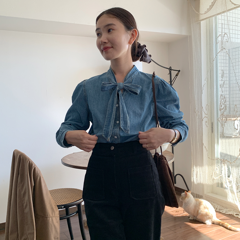 デニムリボンタイブラウス | ファッション通販サイト NUGU