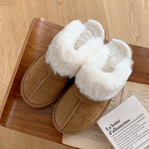 0635 可愛く見えるスエードファー厚底スリッパ(2color) | ファッション