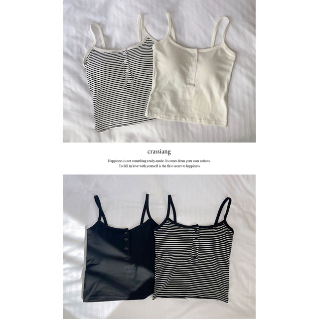 ヘンリーネックストライプ柄ボリュームキャミソール | ファッション