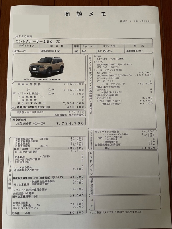 ランクル250 ZX 見積｜kazu104のブログ｜kazu104のページ