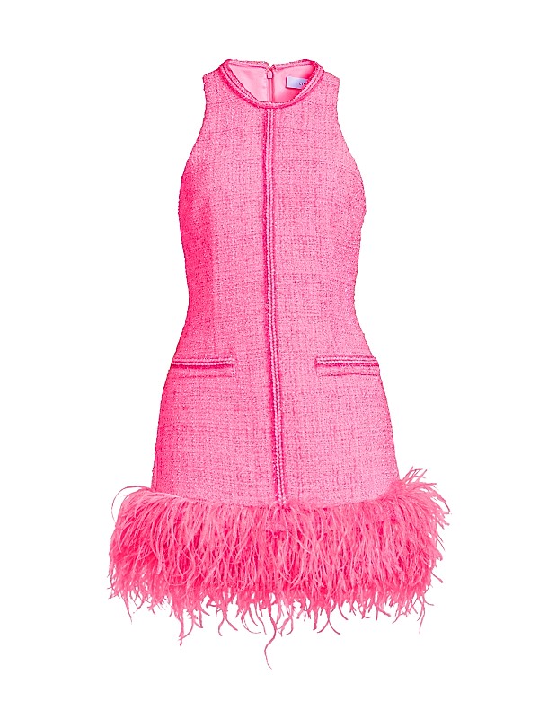 Likely Annalisa Feather-Trimmed Tweed Dress | Saks Fifth Avenue