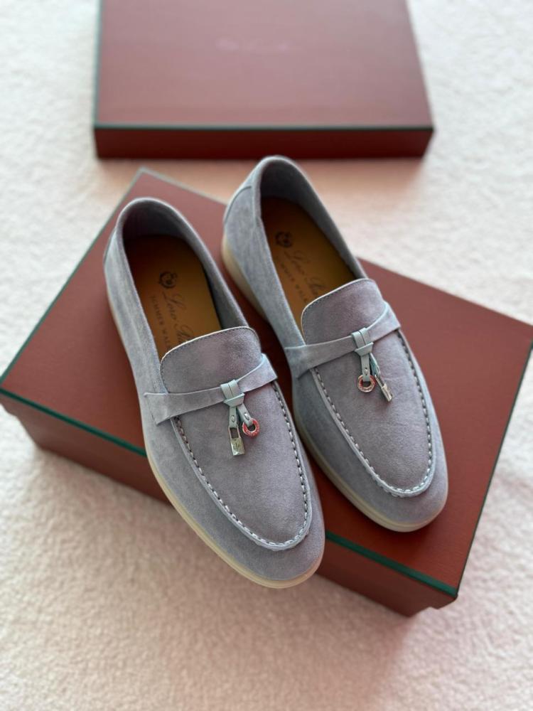 Loro Piana Women's Flat Soft Leather Light Blue Loafers - E-SEVEN