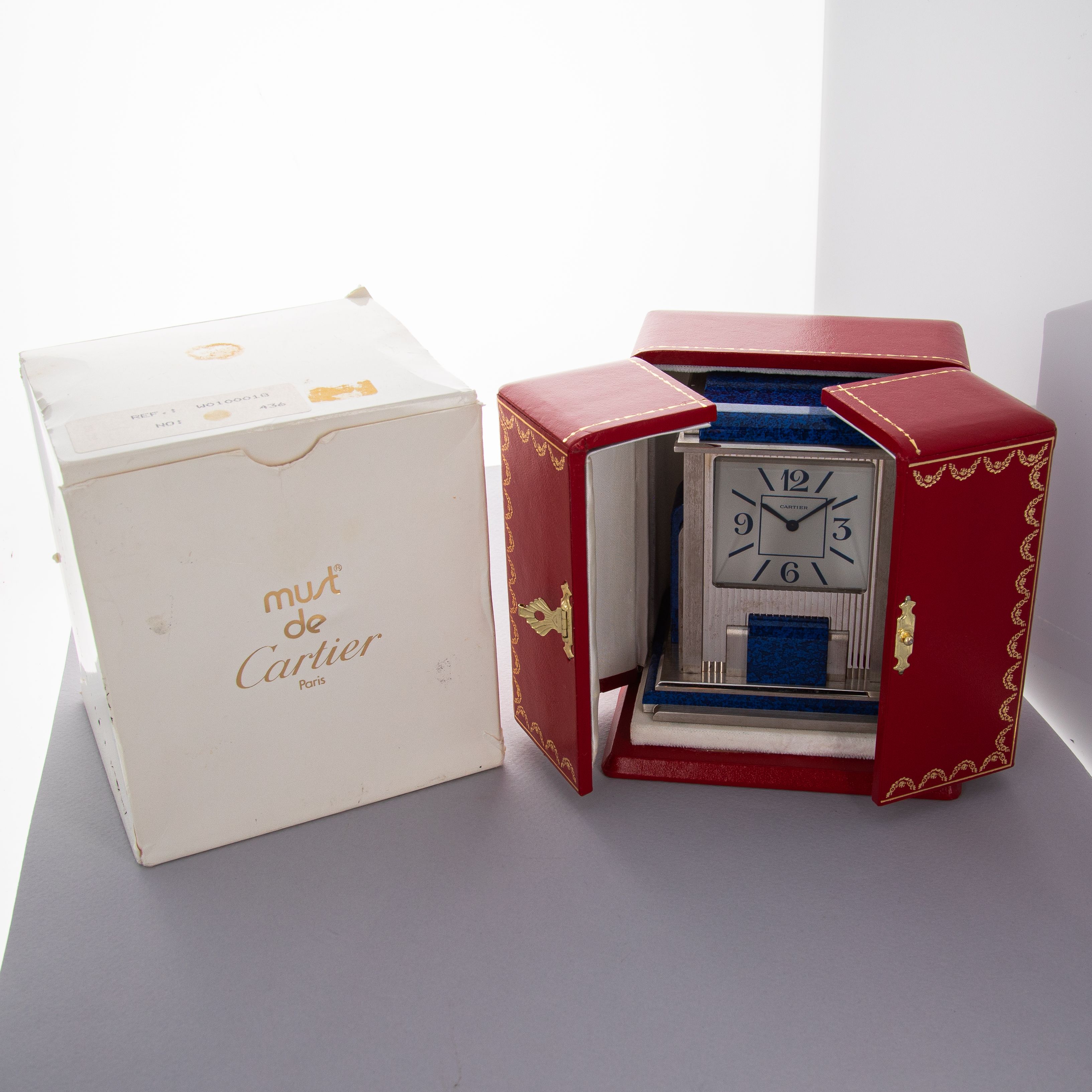 Cartier Prism Clock Silver Plate Simulated Lapis Lazuli Quartz