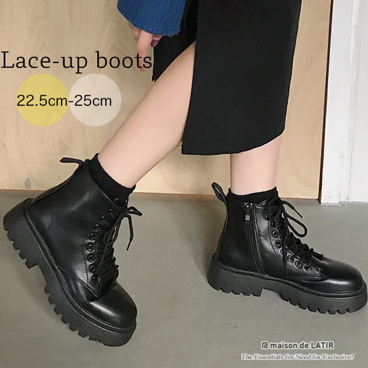 厚底サイドジップショートブーツ「※小さめのつくり 普段より＋1サイズ