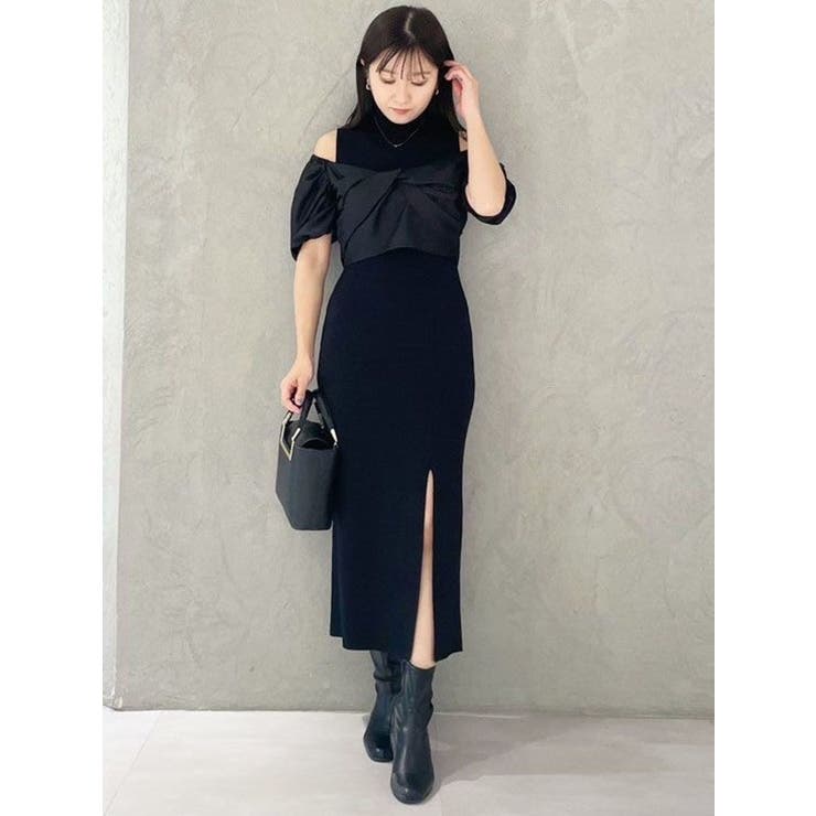 異素材ドッキングナローニットワンピース[品番：MKSW0055968