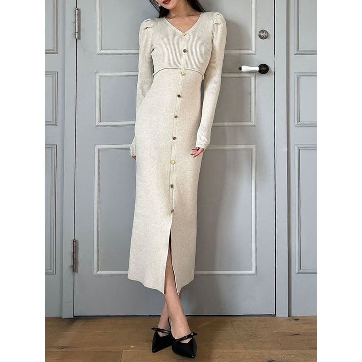 ゴールドボタンタイトニットワンピース[品番：MKSW0061830]｜RESEXXY