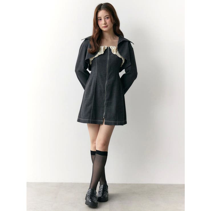 クロップドジャケット＆ミニワンピースセット[品番：MKSW0066230