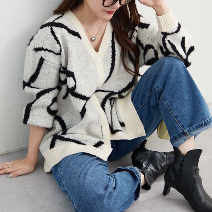 BIGリボン柄Vカーディガン[品番：OLOW0016295]｜RMAF NICE CLAUP