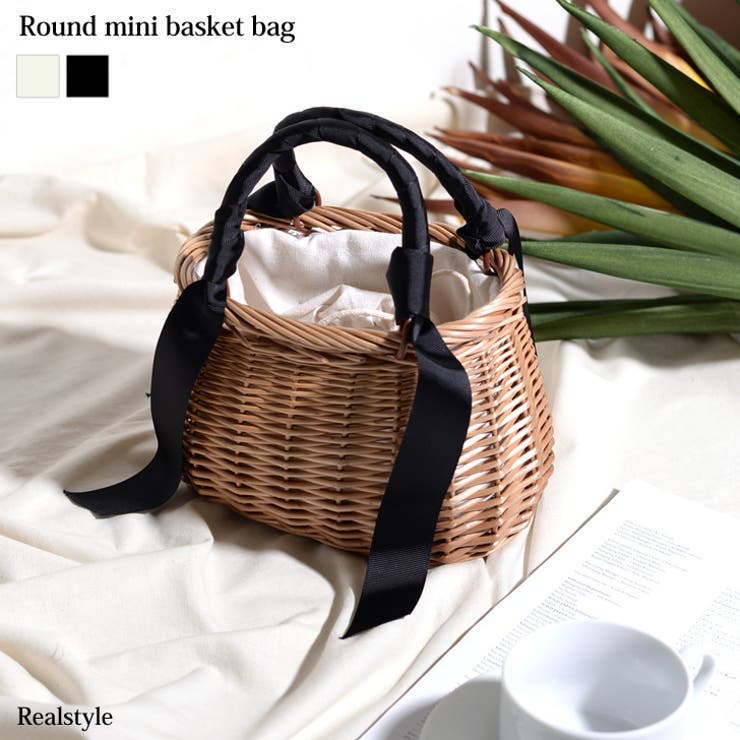 リボンハンドルラウンドミニかごバッグ レディース カゴバッグ[品番
