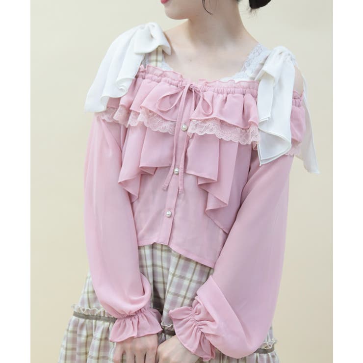 オフショルシフォンブラウス[品番：IGAW0006782]｜axes femme