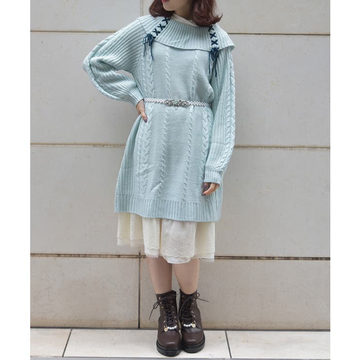 W編み上げニットチュニック[品番：IGAW0005705]｜axes femme