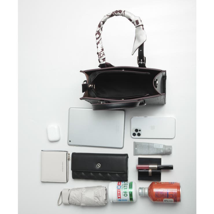 クロコ調PUレザースカーフ付き2wayハンドバッグ[品番：ACEW0000601