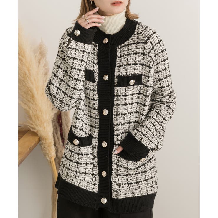 ツイード柄 ニットカーディガン[品番：ADEW0004210]｜ad thie