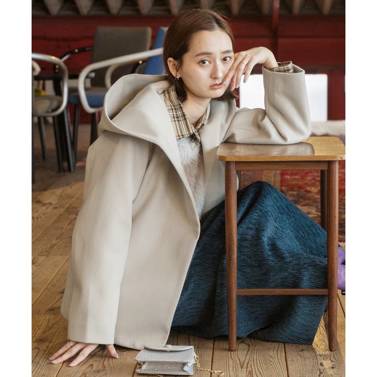 ウールタッチ フード付きショート丈コート[品番：ADEW0004269]｜ad