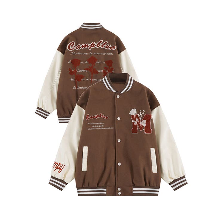 バラ柄 ユニセックスアメカジワッペン刺繍スタジャンジャケット