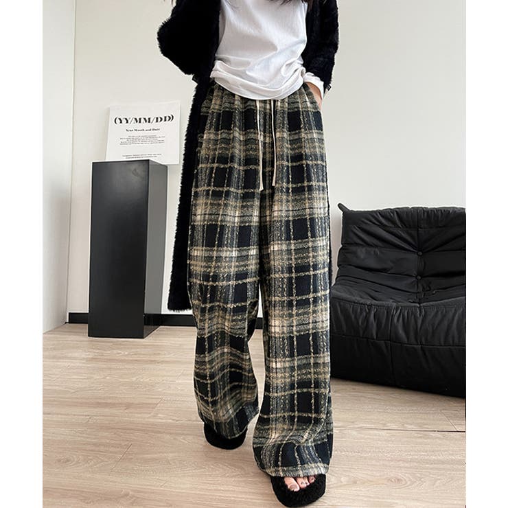 ワイドパンツ チェック柄 レディース[品番：AGCW0006082]｜SUNSHINE