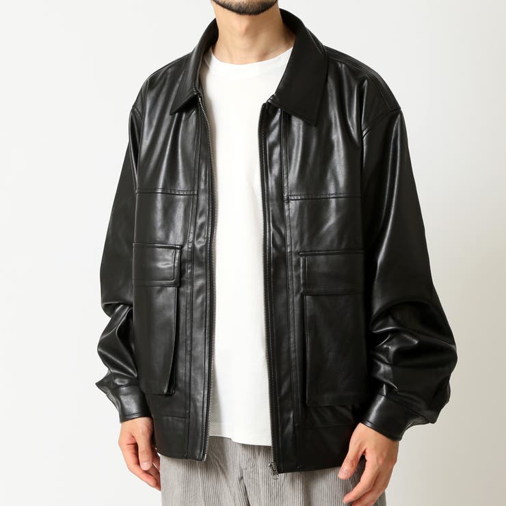 ゆるっとシルエット フェイクレザージャケット メンズ[品番