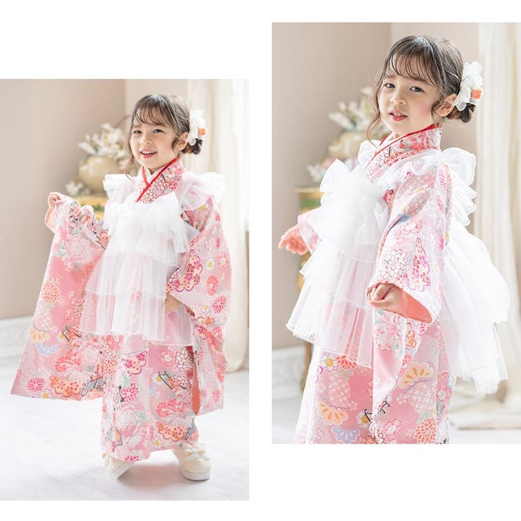 チュールフリルエプロン+着物ワンピースセット 七五三 753[品番