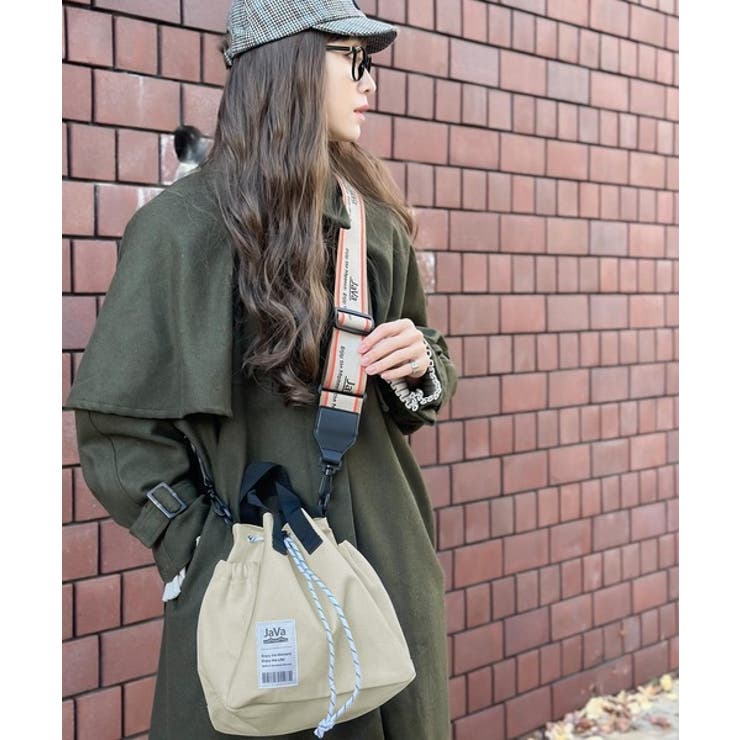 JaVa ジャバコラボ》お洒落映え。ジャガードテープ2WAY巾着バッグ