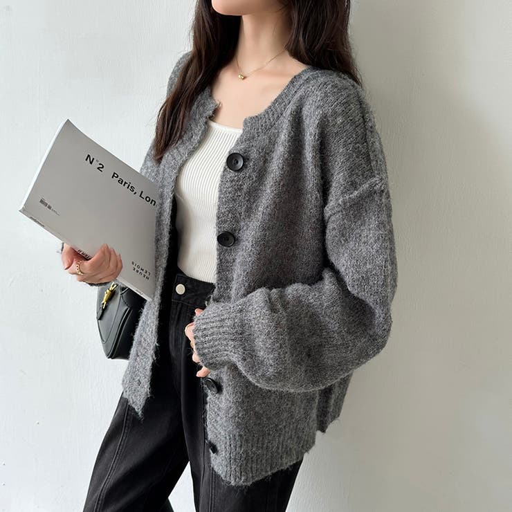 カーディガン クルーネックカーディガン ドロップショルダー[品番