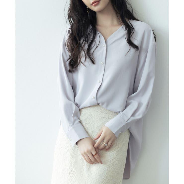 バックVネックシフォンブラウス[品番：DSSW0001397]｜SAISON DE