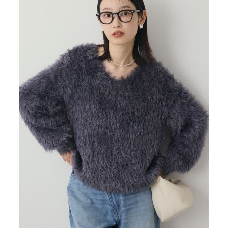 Vネックシャギーニットプルオーバー[品番：EHEW0050516]｜AMERICAN