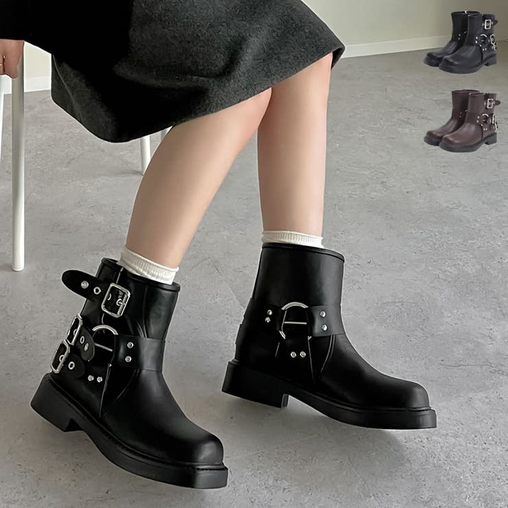 大きいサイズ有]バックルデザインミドルエンジニアブーツ[品番