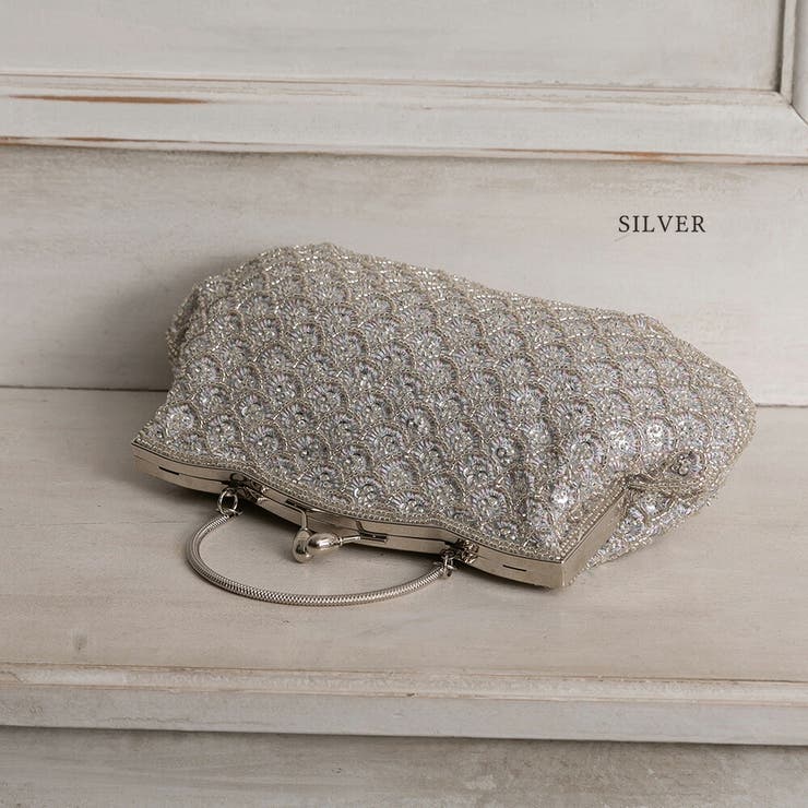 スパンコール＆ビーズがま口ハンドバッグ パーティーバッグ パーティー