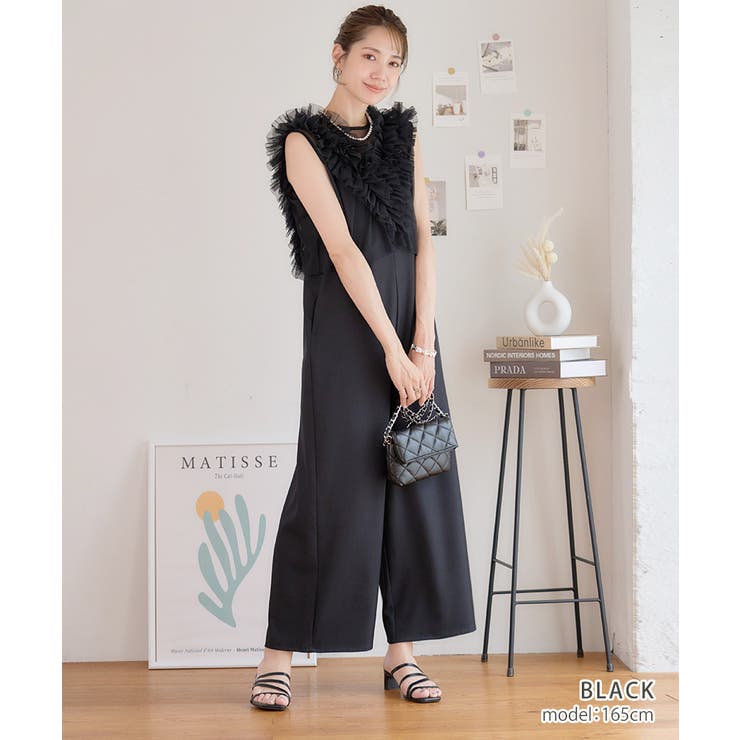 チュールフリルベスト×リネンタッチ オールインワン セットアップ[品番