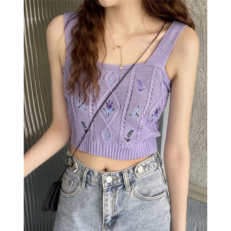 SHOPLIST限定】花柄刺繍ショートキャミソール トップス ショート