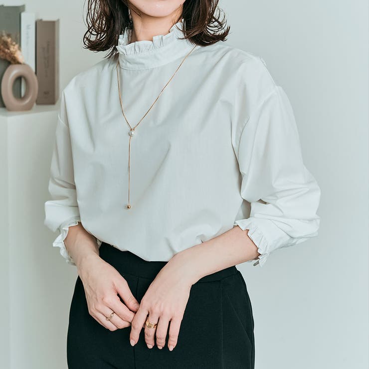 フリルスタンドカラーブラウス 2サイズ トップス[品番：IK000007575