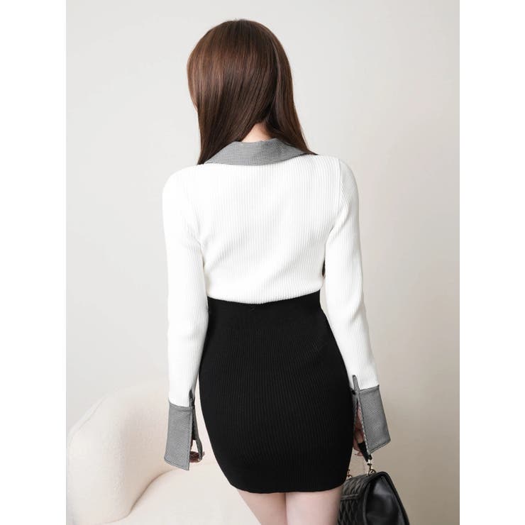 ダブルカラークラシカルニットワンピース[品番：LINW0002685