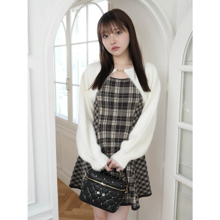 形が選べる】フェザーチェックアンサンブルワンピース[品番