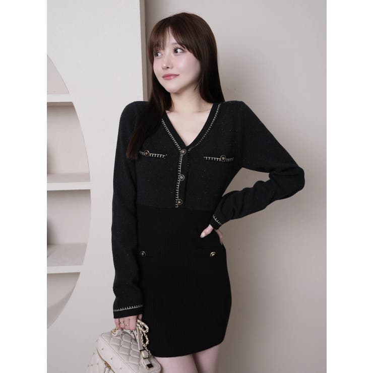 チェーンステッチクラシカルワンピース[品番：LINW0002716