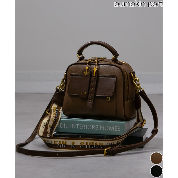 ロゴベルト付Wファスナーチャーム付スクエアショルダーバッグ[品番