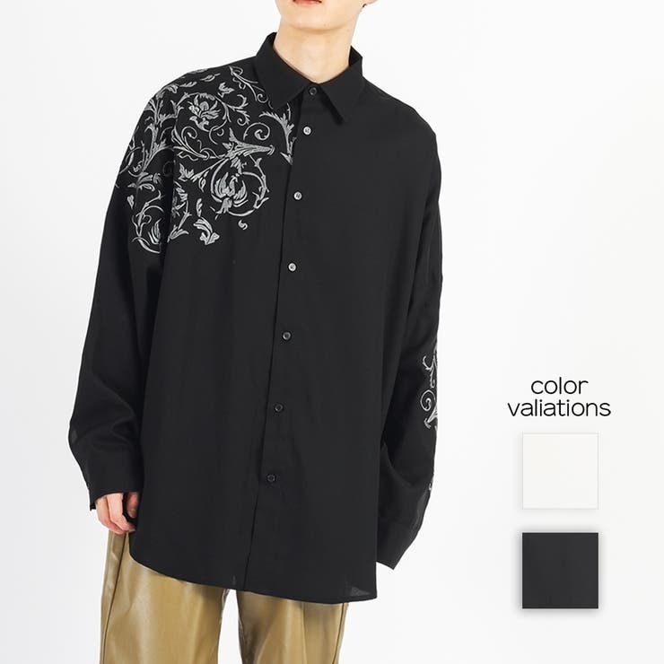 ボタニカル刺繍 シャツ メンズ モード ストリート[品番：LEVM0008871