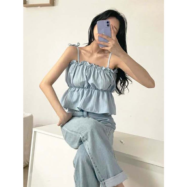 フリルキャミソールブラウス クロップド丈 全6色[品番：KH000013956