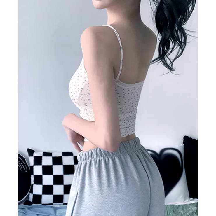 花柄夏リブブラトップ キャミソール クロップド丈[品番：KH000014636