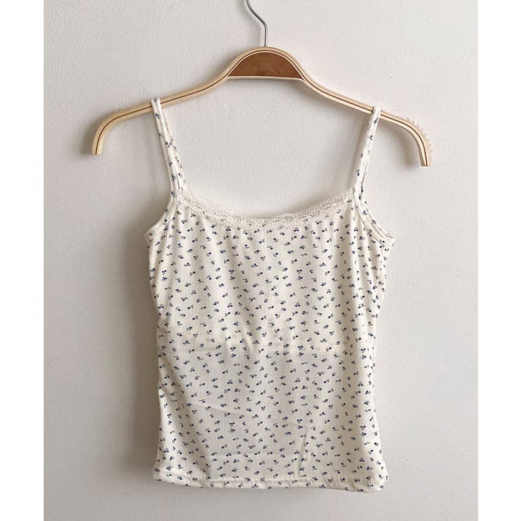 花柄夏リブブラトップ キャミソール クロップド丈[品番：KH000014636