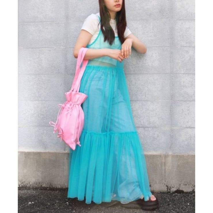 チュールシースルーキャミワンピース レイヤード かわいい ガーリー