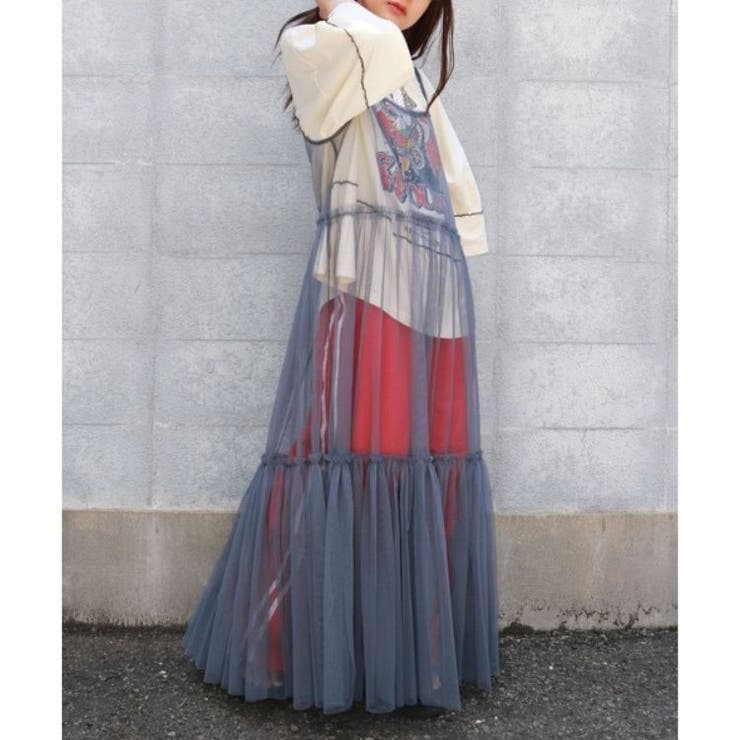 チュールシースルーキャミワンピース レイヤード かわいい ガーリー